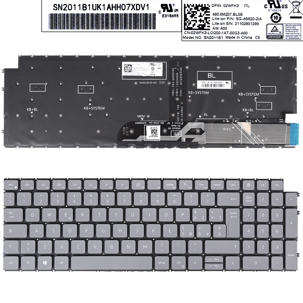 Picture of New Replacement Laptop Keyboard For Dell Inspiron 15 3511 3515 15 5510 5515 7510 7610 GRAY（Backlit，Without FRAME） IT Layout